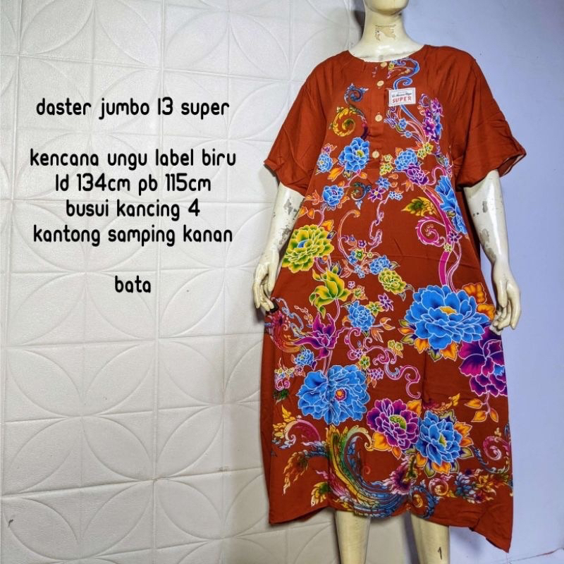 SA COD Daster L3 Super Kencana ungu Asli Label Biru Ld.130-135 cm - Daster Ibu Menyusui Jumbo Baju