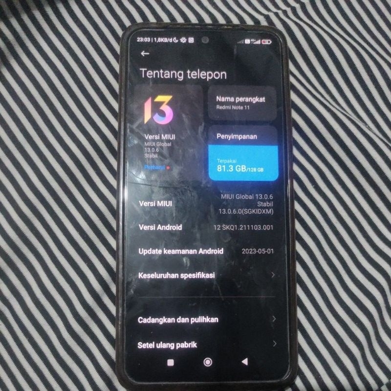 second rusak xiaomi note 11 4/128gb rusak