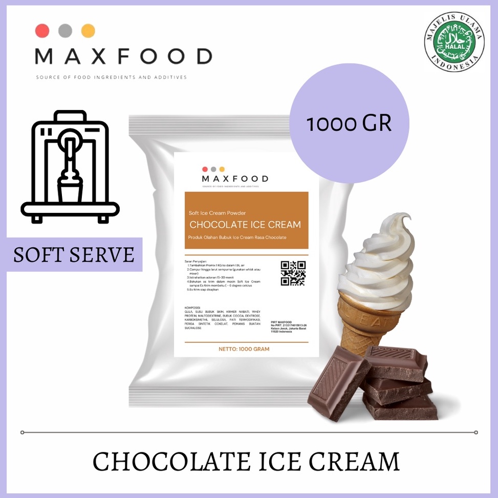 

ORIGINAL MAXFOOD Soft Chocolate Ice Cream Powder Bubuk Es Krim Rasa Cokelat 1 KG