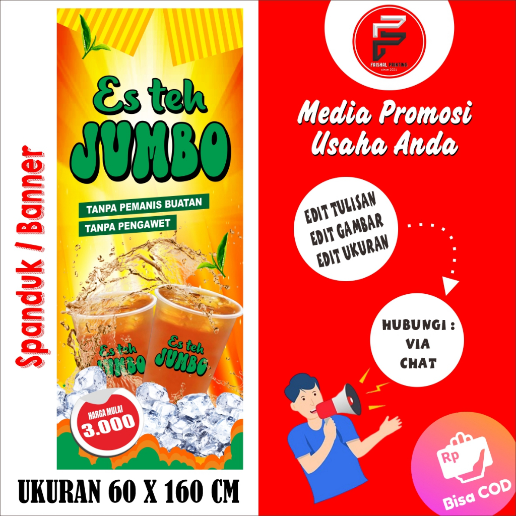 Banner Es teh Jumbo / Spanduk Es teh Manis / Banner Es Teh Manis / banner Ukuran 60 x 160 cm