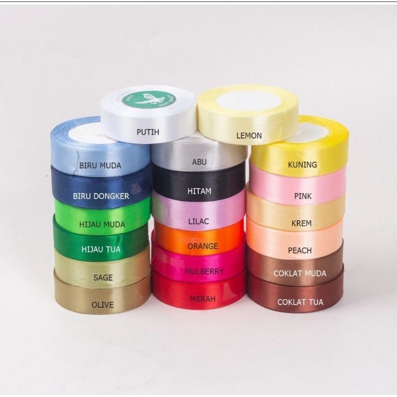 

Pita satin polos Harga 1 ROLL (25 Yard/ 22.5 m) uk 2 cm