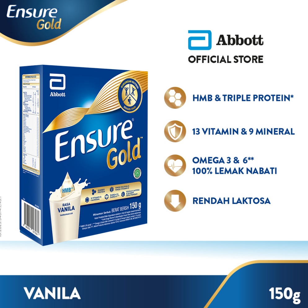 

NEW Ensure Gold HMB Vanila 15 g Nutrisi Dewasa Rendah Laktosa