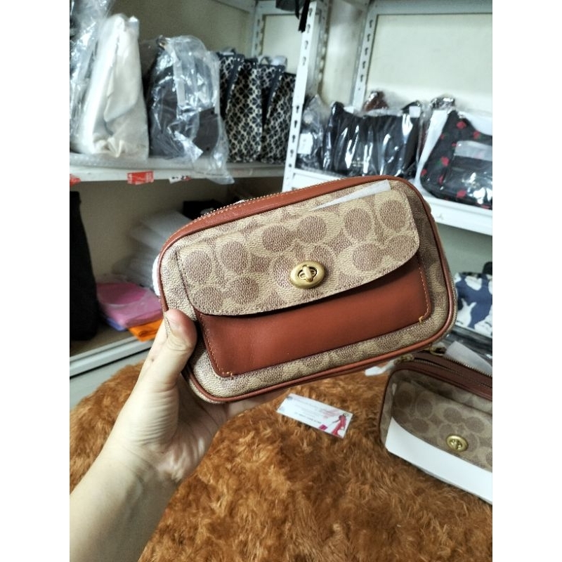 Tas Coach signature Willow camera bag tan rust crossbody