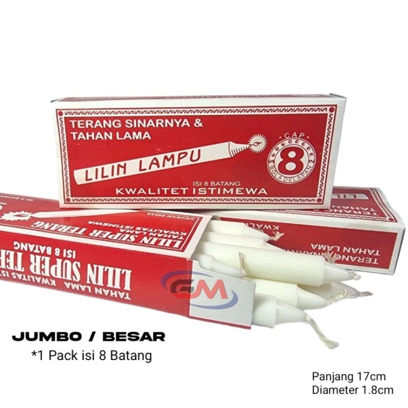 Lilin Putih Besar Cap Bola Delapan / Lilin Putih Polos Besar / Lilin Lampu Mati Besar 1 Pack Isi 8 P