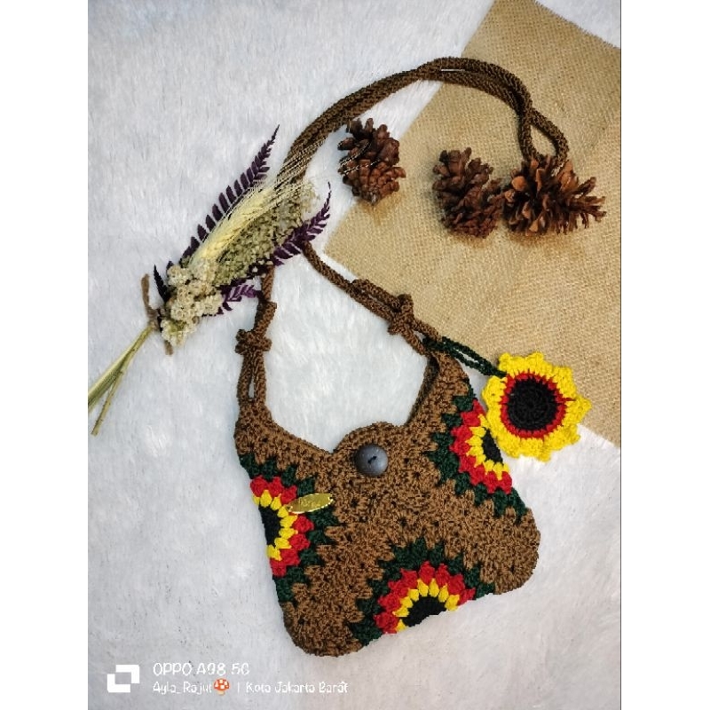 Tas rajut  bunga matahari / Tas Rajut Homemade