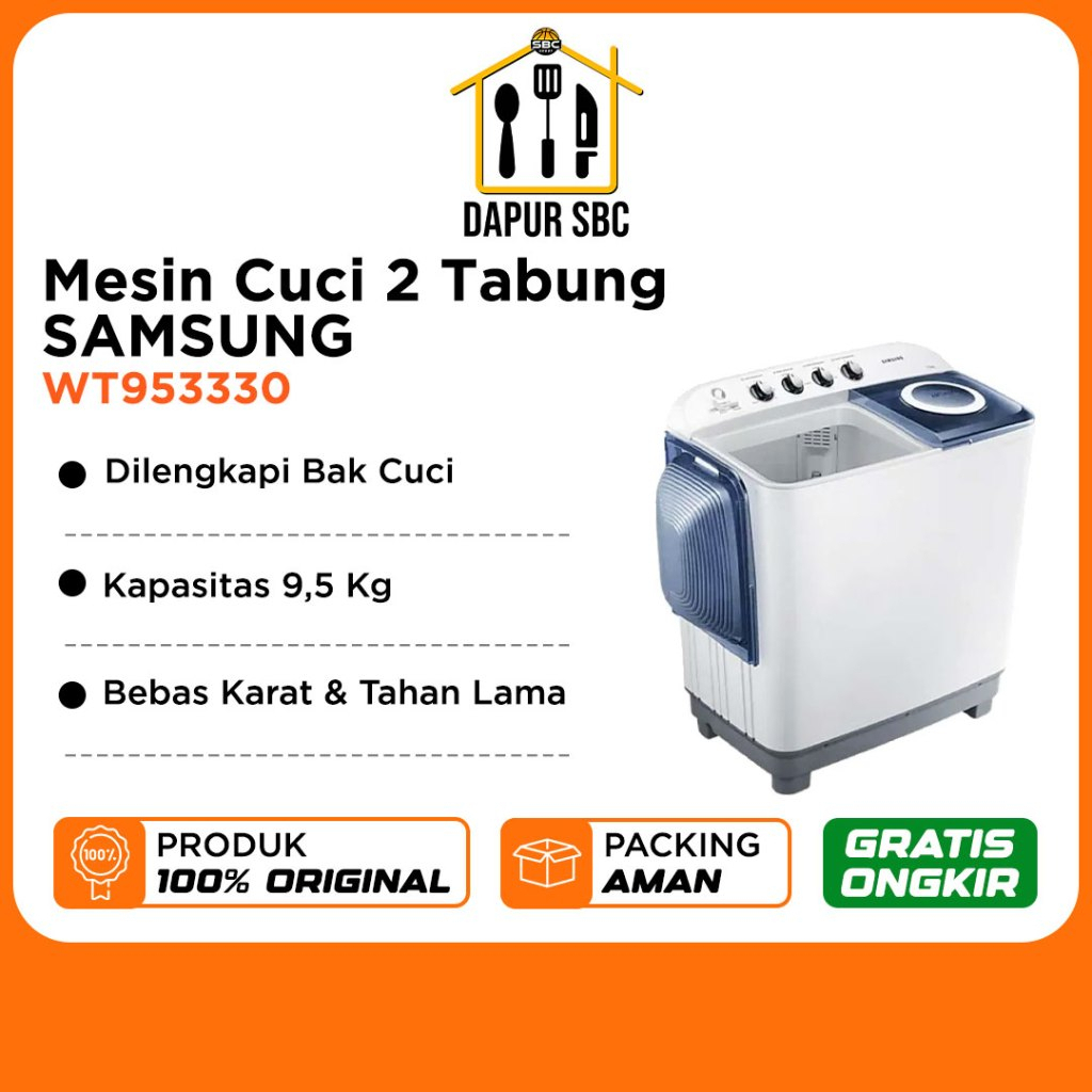 Mesin Cuci Samsung 2 Tabung WT953330 Kapasitas 9,5kg