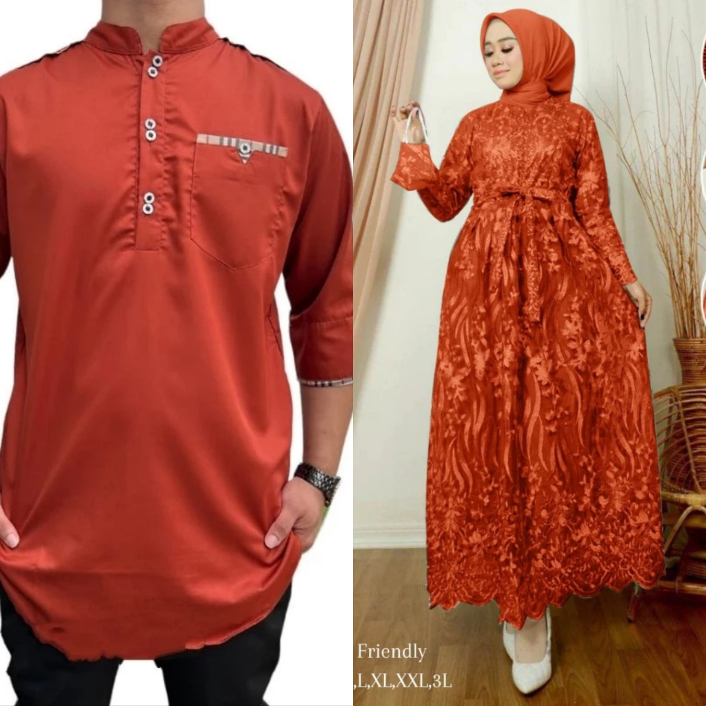 GAMIS DRESS BAJU BRUKAT COUPLE PASANGAN MUSLIM SUAMI ISTRI AYAH IBU KATUN S M L XL XXL 3XL JUMBO WAR