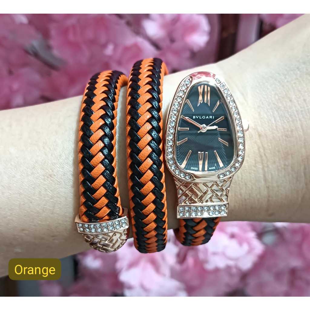 [ BISA COD ] JAM TANGAN WANITA BVLGARI ANALOG TALI LILIT KULIT BEZEL DIAMOND DIAMETER 2.3 CM | JAM T