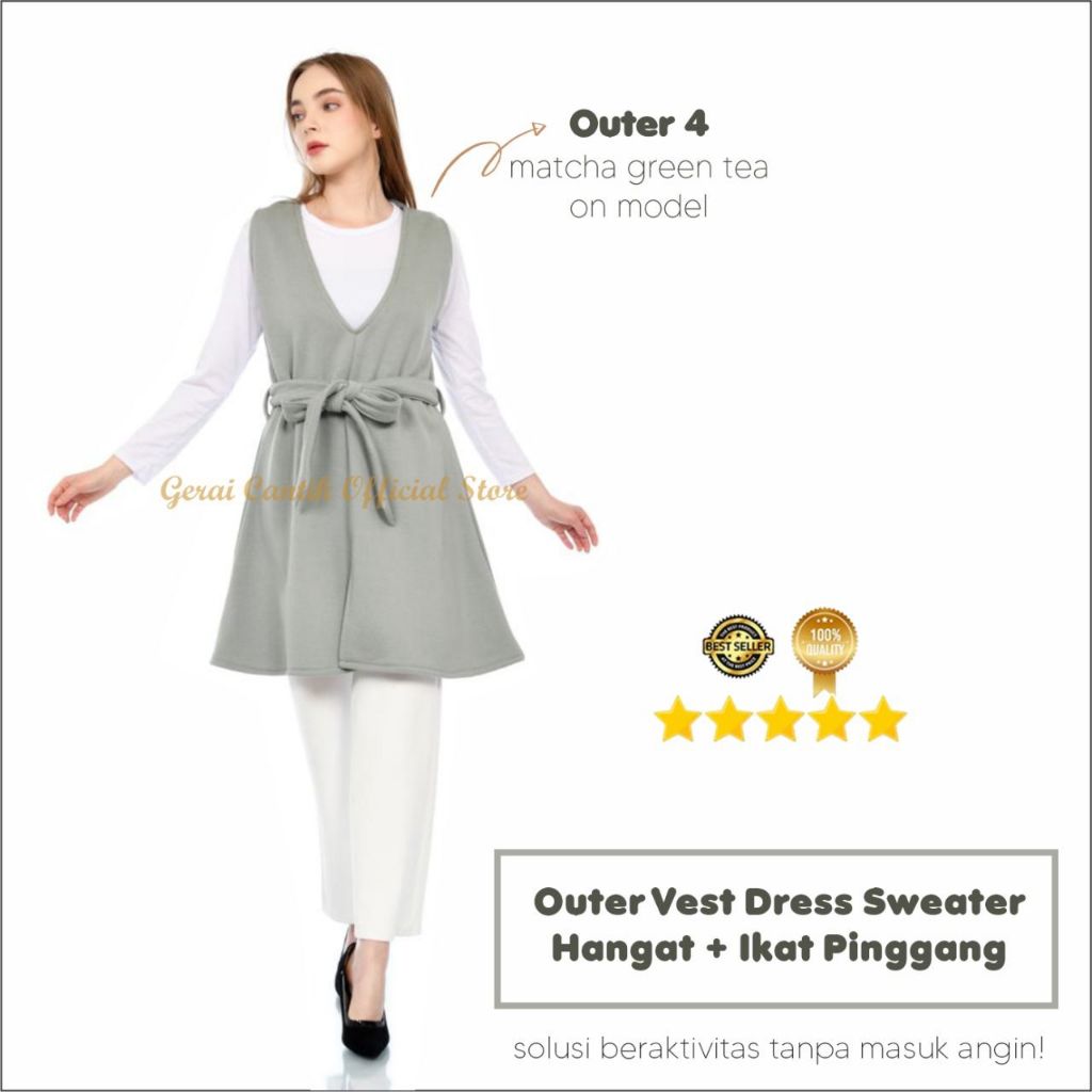 Outer Vest Hijab  Rompi Jaket Hangat dan ikat pinggang outer#4 Gold