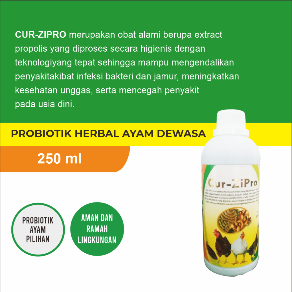 Obat Antibiotik Herbal Ternak Ayam "Cur-ZiPro" (kuning) 500 ml