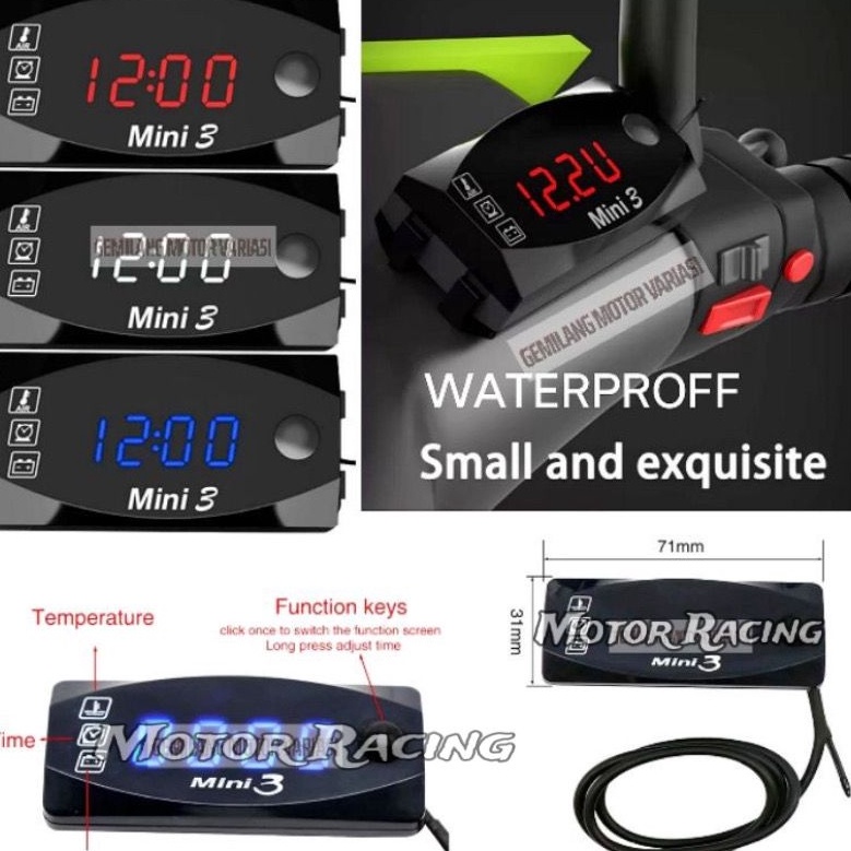 jV Voltmeter 3 in 1 waterproof universal variasi Voltmeter 2in1 Voltmeter aki Waterproof z Special E