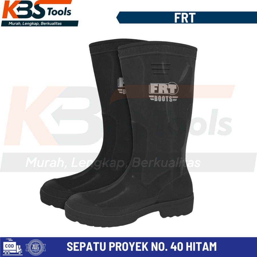 Sepatu Proyek Karet PVC Tinggi Hitam FRT Anti Air Safety Boots No 40