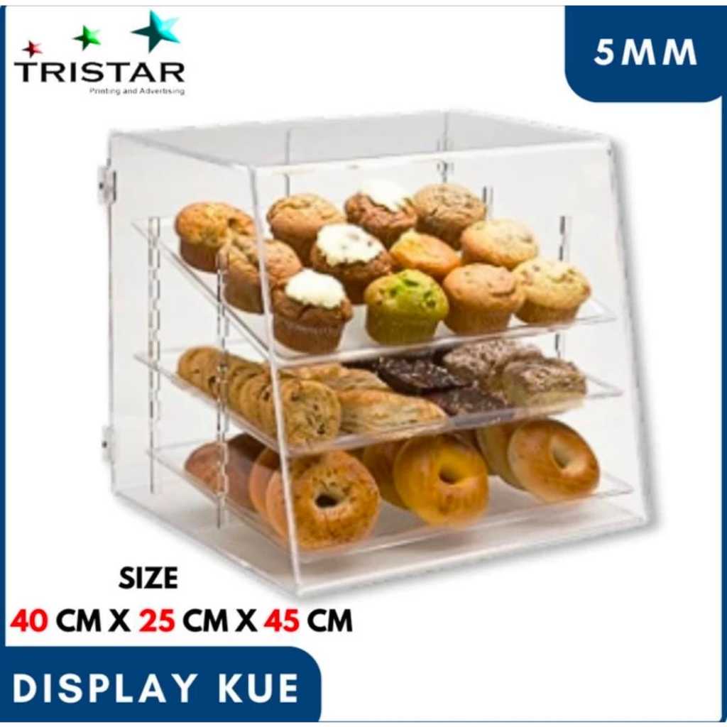 Etalase Display Toko Kue Roti Penyimpanan Makanan Akrilik 40x25x45 | Display Kue Acrylic Food Cupcak