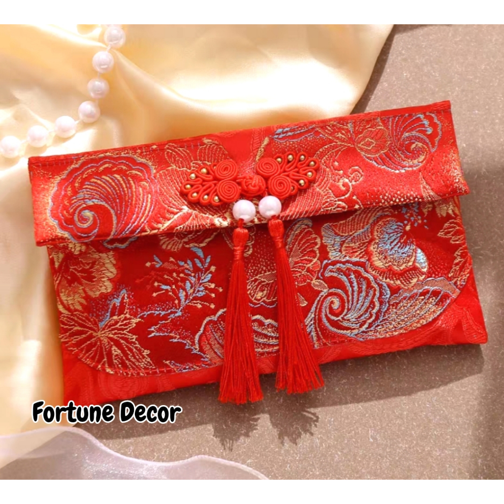 

Dompet angpao kain imlek fu bahan bordir merah angpau chinese new year