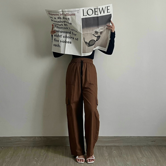 Celana Kulot Cargo Highwaist Linen Wanita Loose Pants