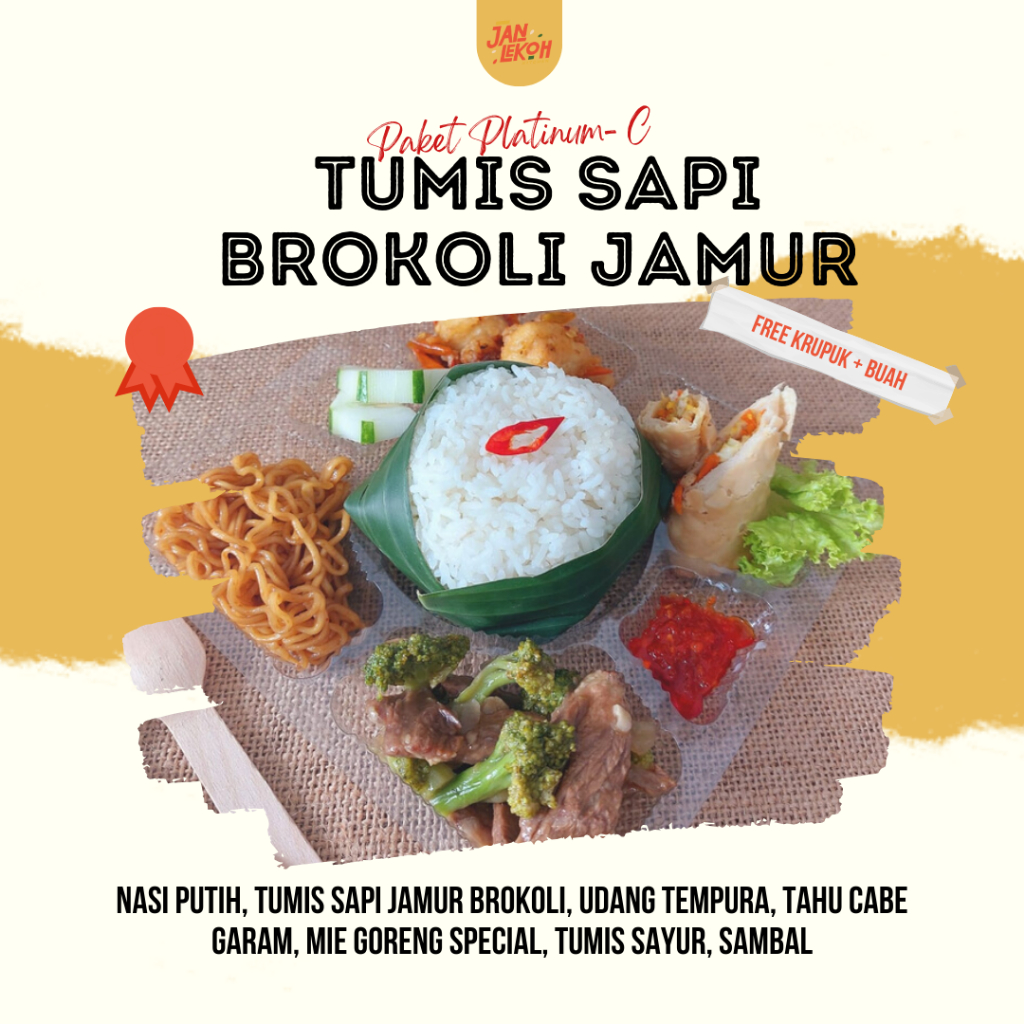 

NASI BOX JANLEKOH - PAKET PLATINUM - TUMIS SAPI BROKOLI JAMUR