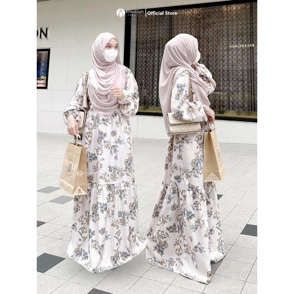 Khadijahlabel Gamis Motif Bunga Terbaru Dress Wanita Muslim Muslimah Cantik Kekinian Amanda-1