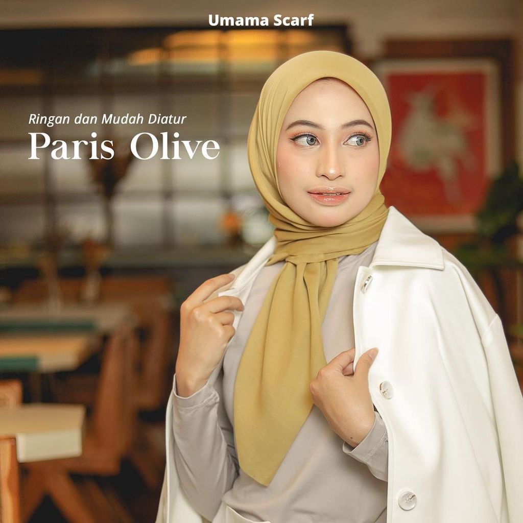 UMAMA SCARF - Hijab Segi Empat Polos PARIS OLIVE LC Premium Umama Meta Logo 110X110CM