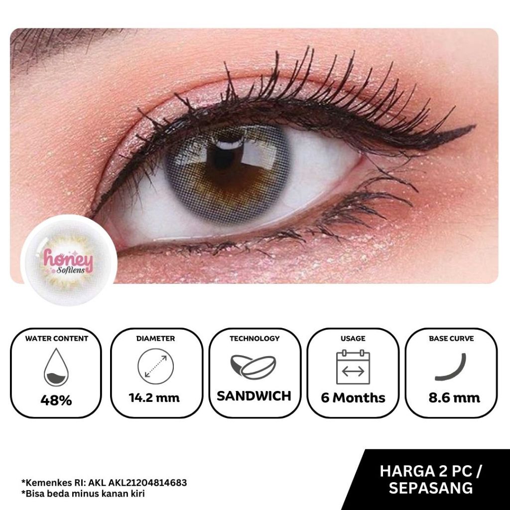 HONEYSOFTLENS Softlens Princess Scandi Light Grey (2pcs/sepasang) - Olens EOS
