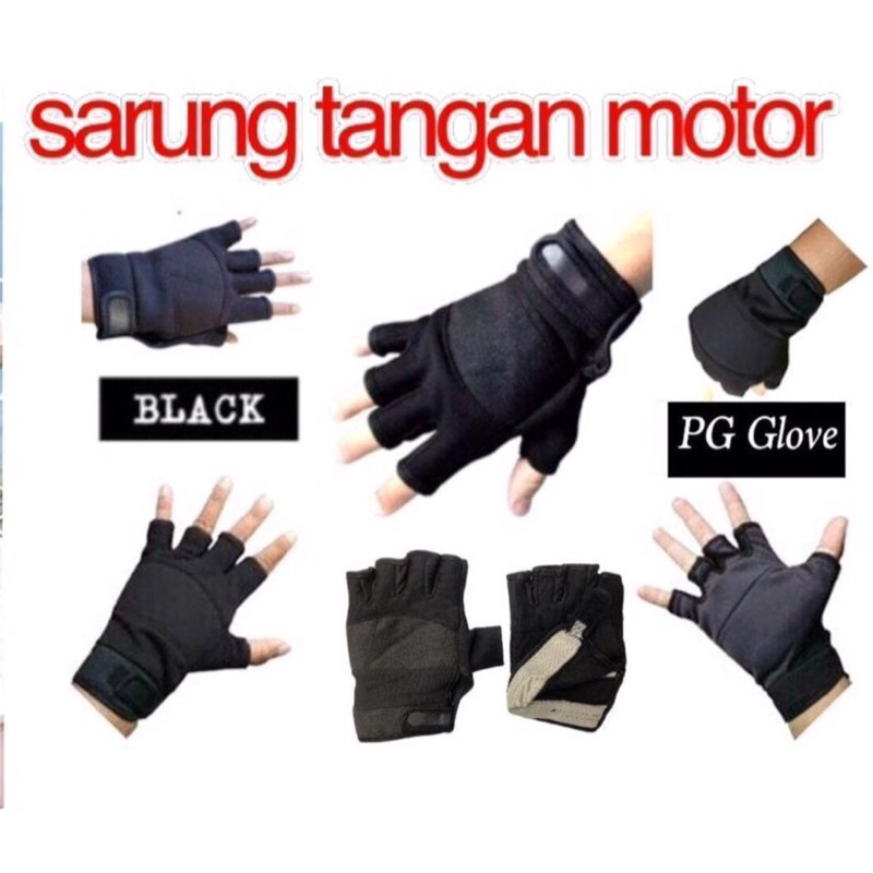 Sarung Tangan Motor Setengah Jari Half Finger Kain Penutup Anti Slip Pelindung Punggung Tangan Dari Panas Matahari Saat Berkendara