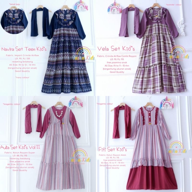 gamis anak set pasmina 12 -17 taon || ayunindya set teen kids by fasha