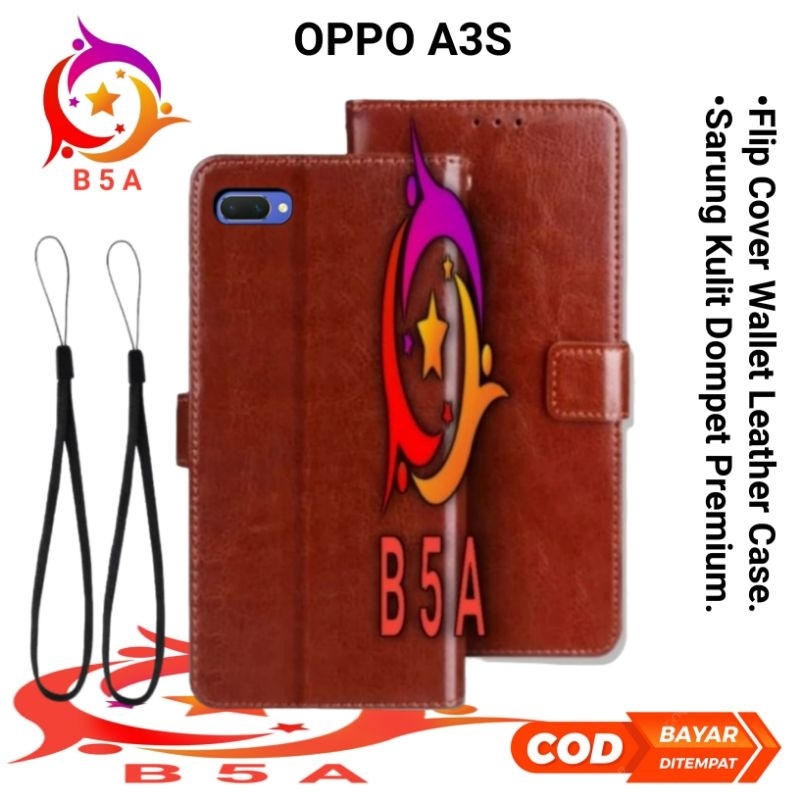 Leather Case OPPO A3S Sarung Kulit Dompet Casing
