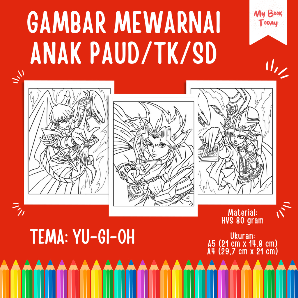

[My Book Today] Lembar Kertas Sketsa Gambar Mewarnai untuk Anak Sekolah PAUD TK SD Tema Yu-Gi-Oh