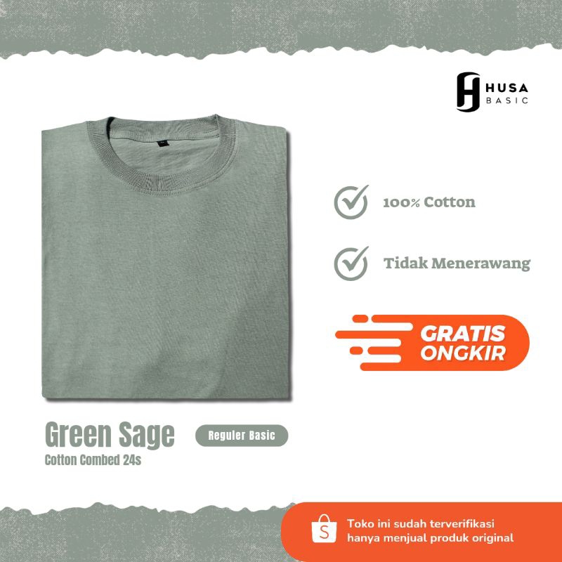 Husabasic | Kaos Polos Reguler Green Sage | Cotton Combed 24s
