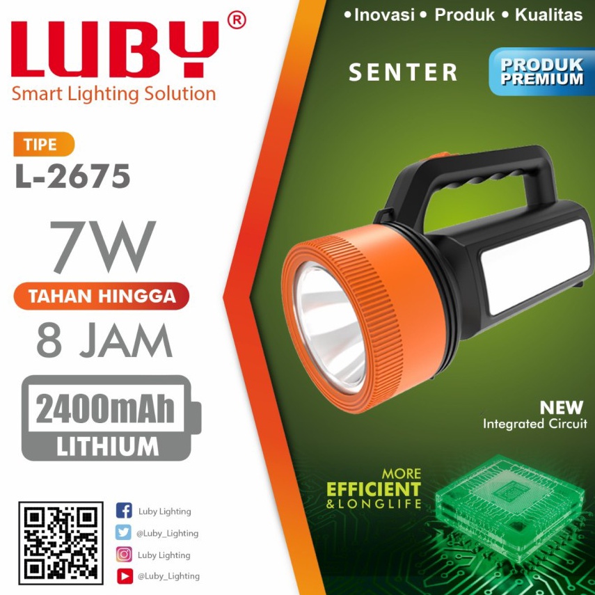 ORIGINAL Senter Cas LUBY L 2675B Putih Baterai Rechargeable Ulang LAmpu EMergency LED