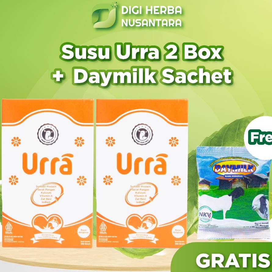

V44859 URRA Susu Kambing Saneen Untuk Penambah Berat Badan Tinggi Badan Anak 2 Box Free 1 Daymilk Sachet