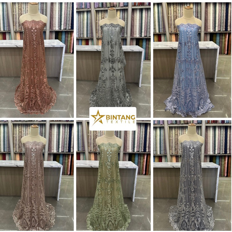 Kain brokat tile payet bordir mewah / kain brukat tule / kain bahan  kebaya Diamond
