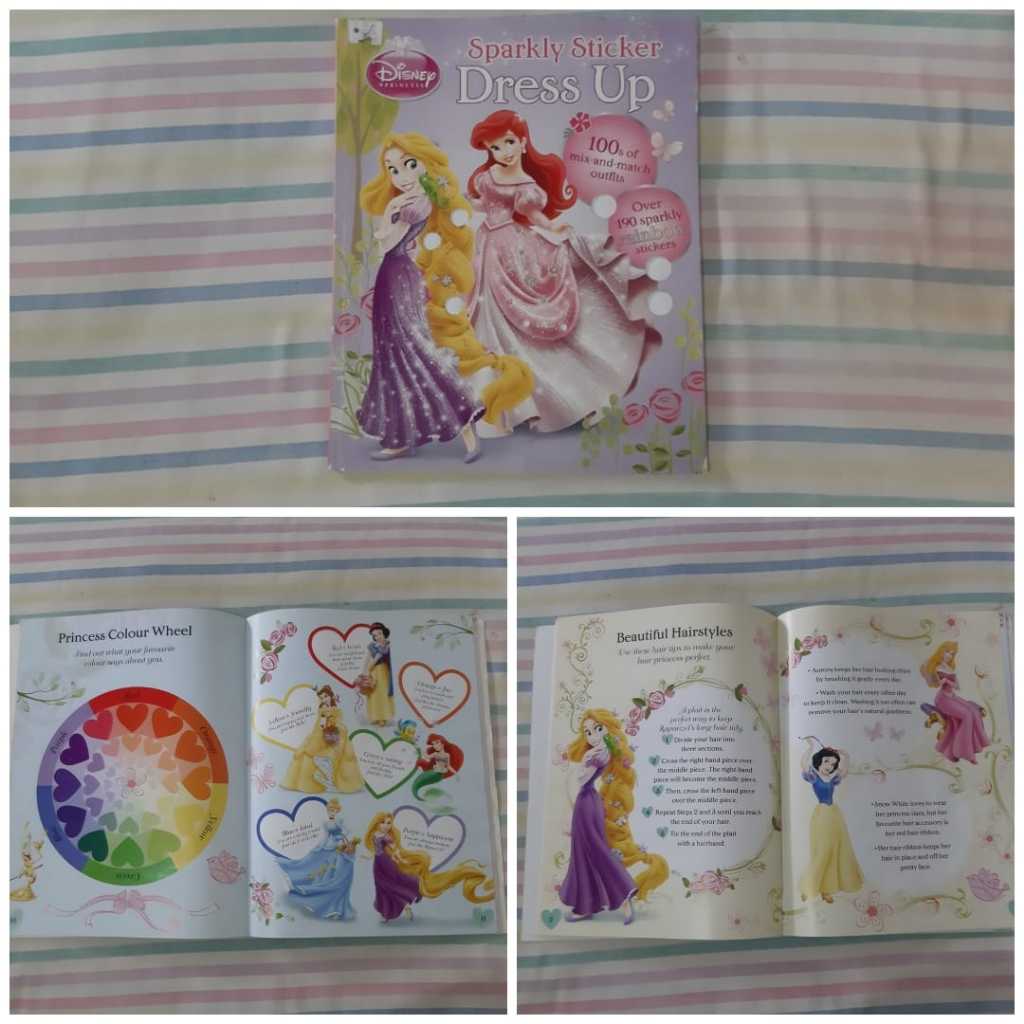 Sparkly Stiker Dress Up Disney Princess bahasa Inggris buku anak bekas second preloved