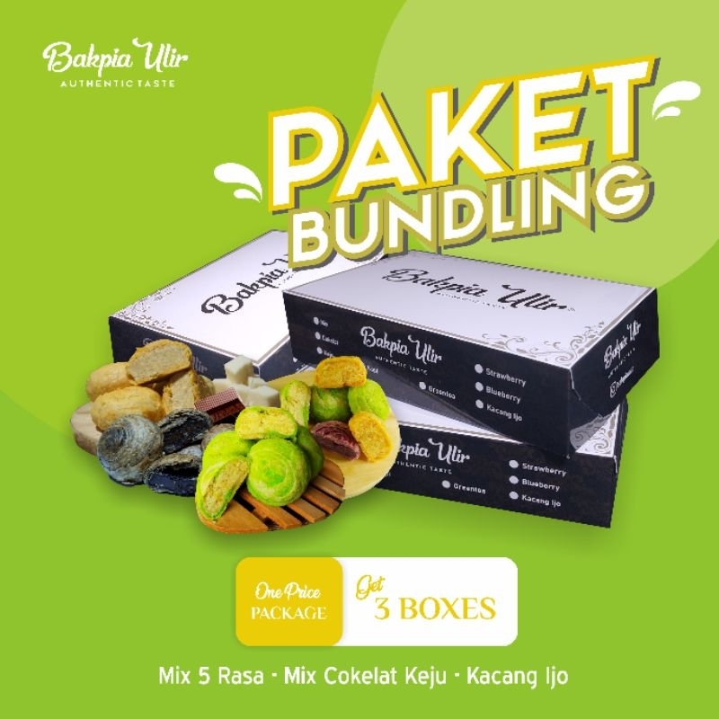 

Paket Bundle 2 Oleh oleh Surabaya Bakpia Kering 3 box (Kacang Hijau, Mix Coklat Keju, Mix 5 rasa)