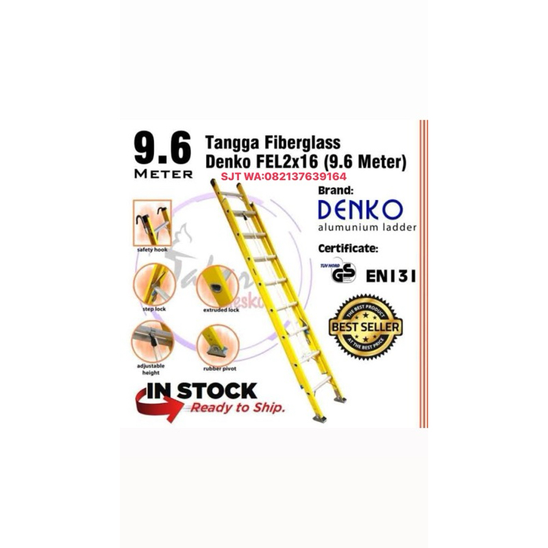 Tangga lipat alumunium fiberglass PLN 9.6 meter Denko tangga lipat alumunium fiberglass PLN 9.6 mete