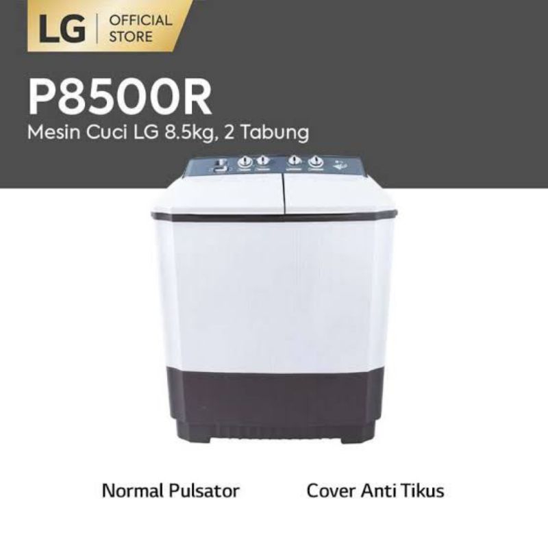 Mesin cuci 2 tabung semi otomatis LG P8500R (kapasitas 8,5 kg)