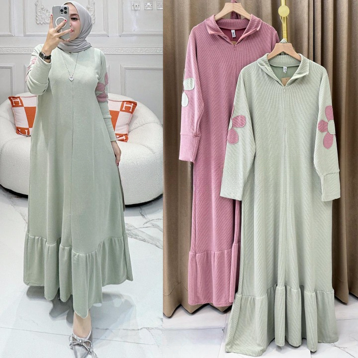Baju Gamis Wanita Terbaru Alin Dress BO Bahan Kaos Katun Combed 24S Size S M L XL XXL XXXL LD 90-130