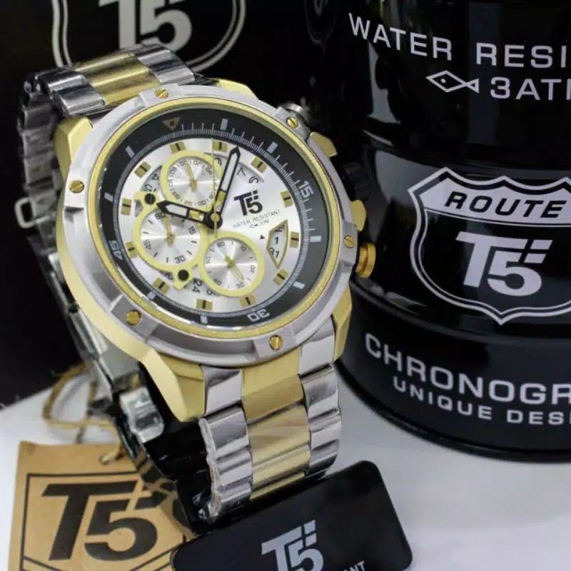 [COD] Jam Tangan Analog Pria Sporty Chronograph Water Resistant T5 H 3804 Original