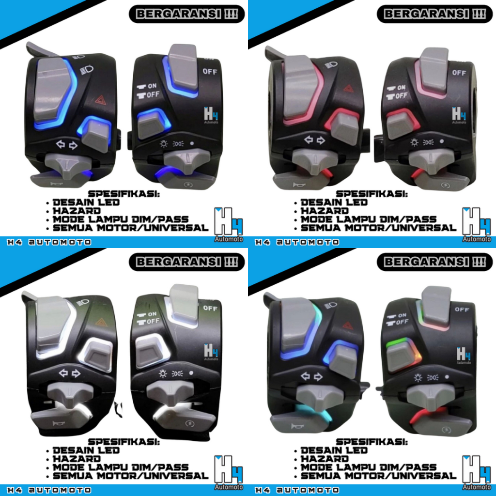 Saklar Holder SET Nyala LED Vietnam H4 Body Black Soket NMAX OLD dan Universal Nyala LED tersedia wa