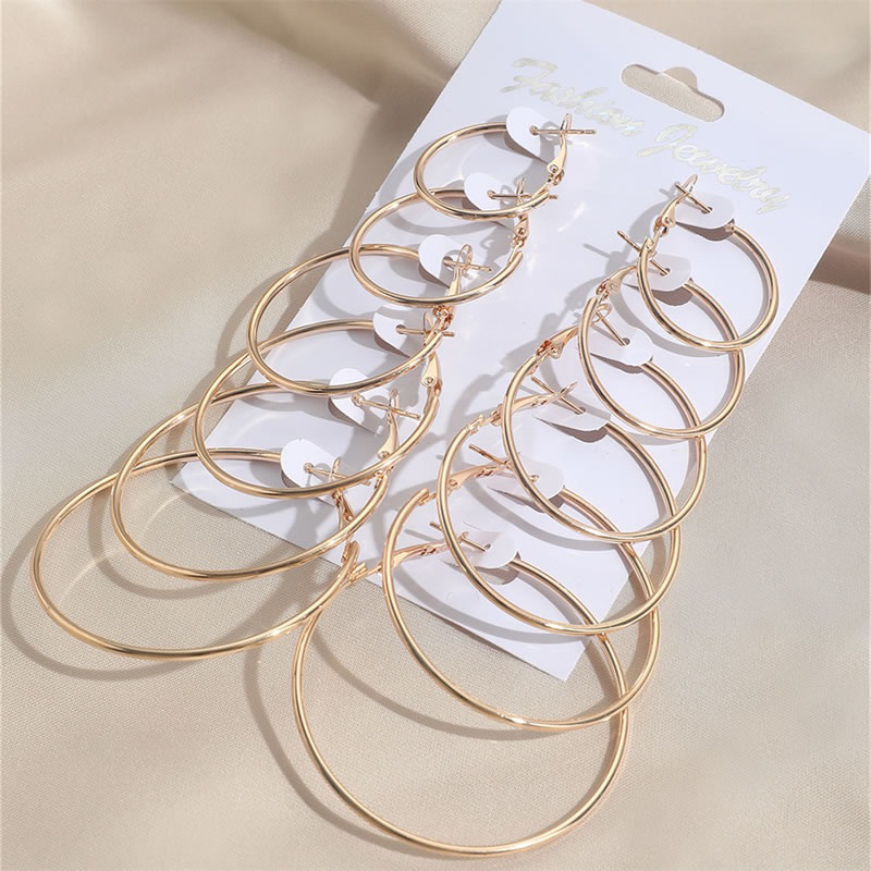 Anting Set 6 Pasang Pairs Bulat Besar Kecil India Vintage Gold Silver Pesta Hoop Bohemian Korea Hoop