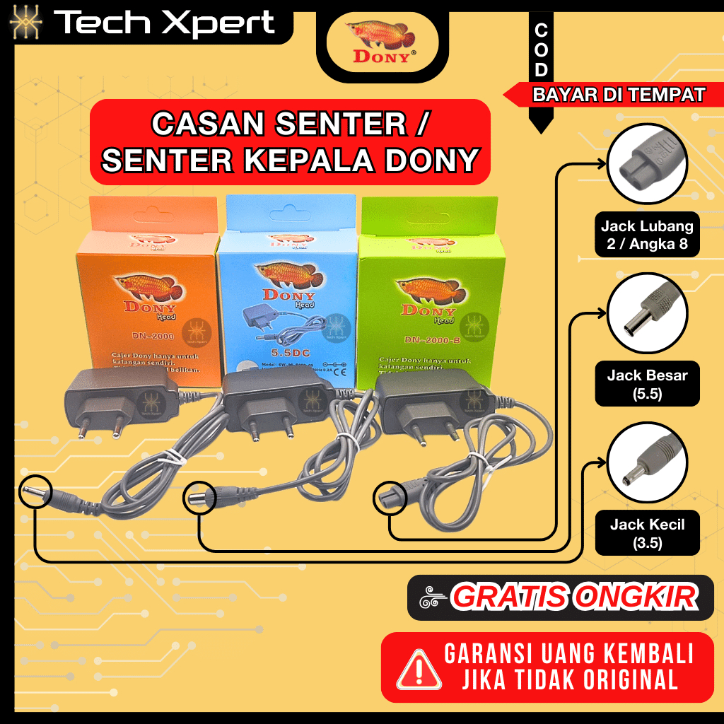 CAS / CHARGER SENTER KEPALA DONY DN-2000 ORIGINAL JACK KECIL / BESAR / ANGKA 8