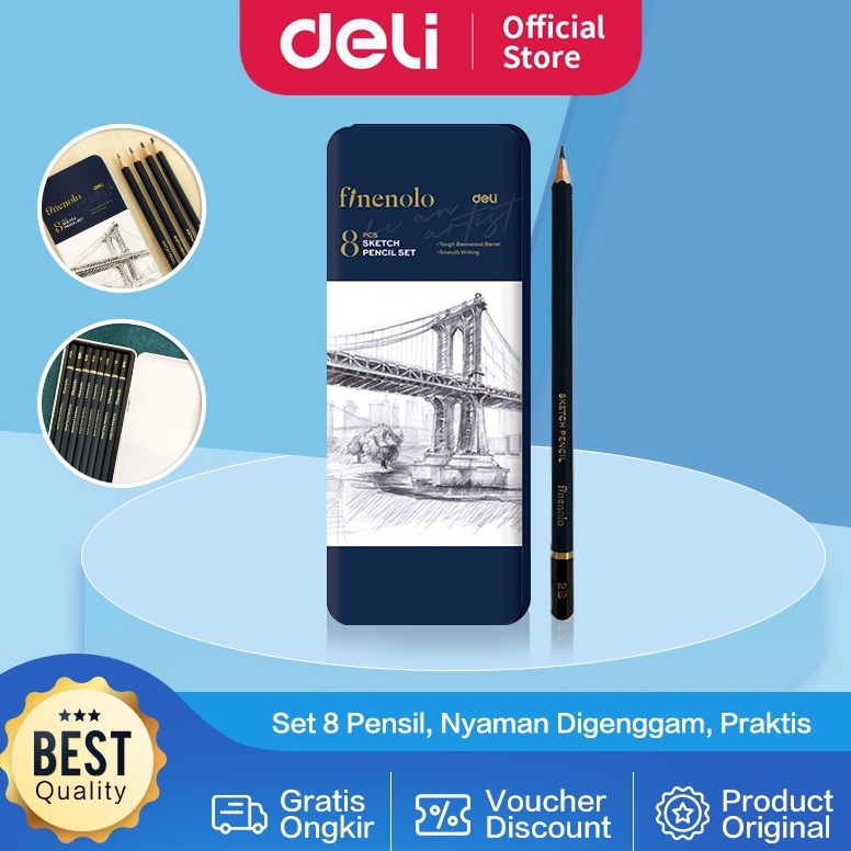 

ART F63H Deli Sketch Pencil Set Pensil Sketsa Pensil Gambar isi 8 Tempat Pensil Metal EC26