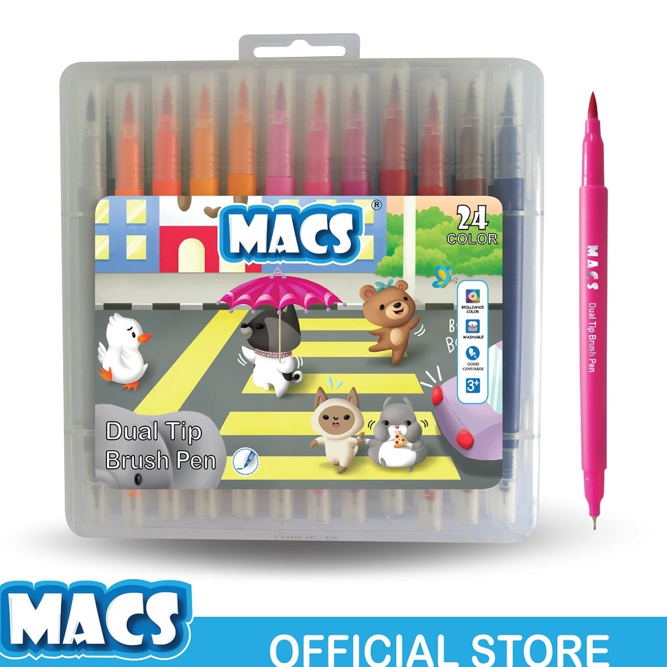 

ART Q3D MACS Dual Tip Brush Pen Marker Color 24 Warna Spidol