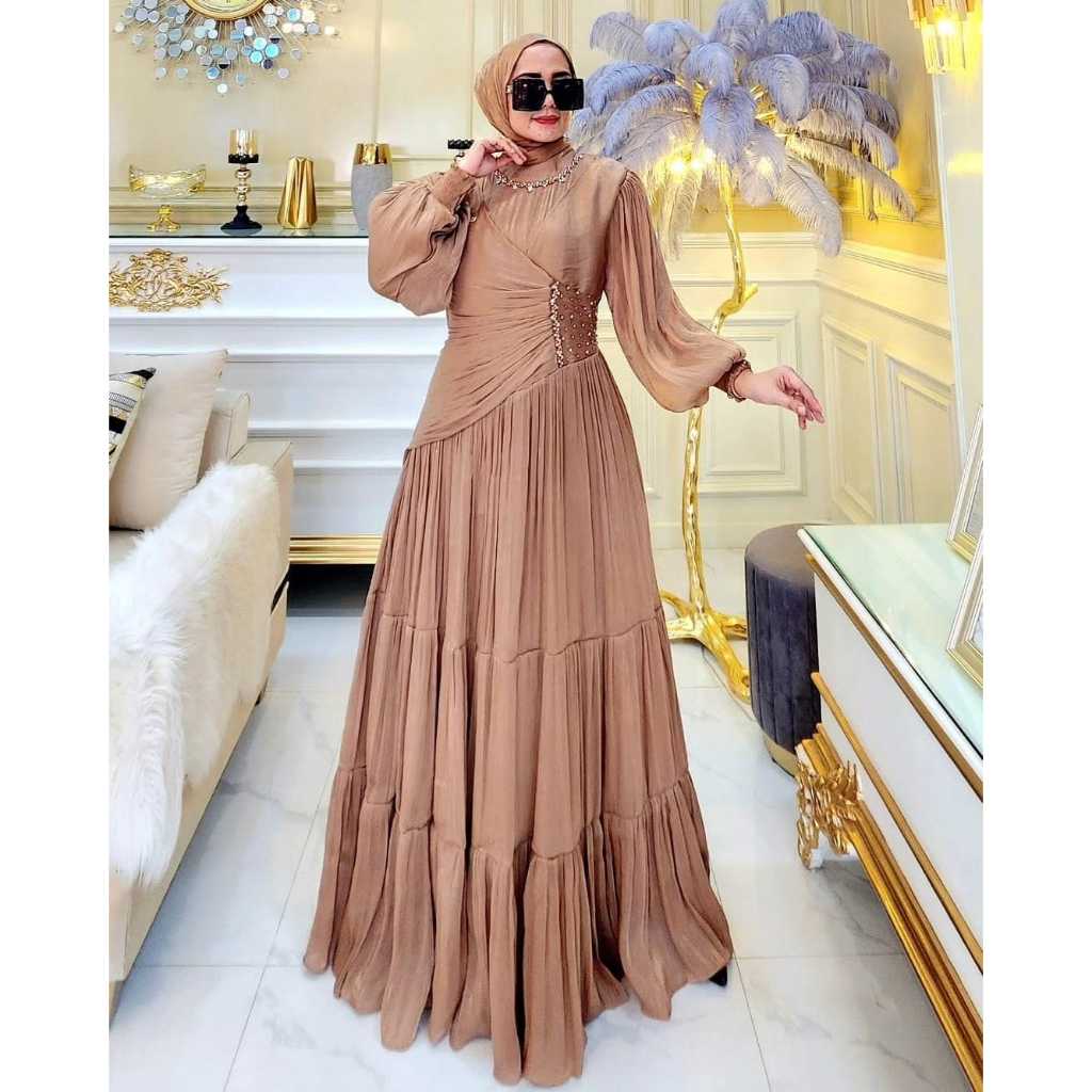 Delisha Maxy Gamis Muslim Wanita Polos Kondangan - Moca