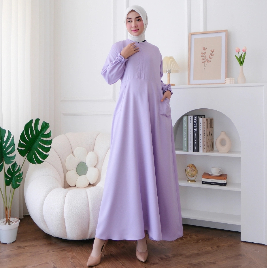 MULAN - Gamis Dress Jumbo Polos Busui Warna Ungu Muda Lilac / Gamis Wulan