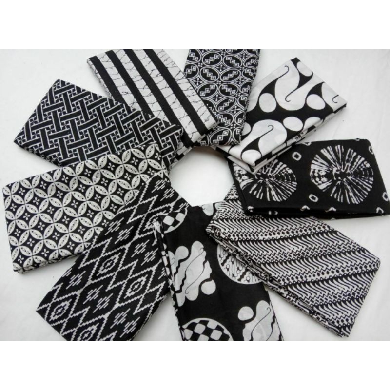 Kain Batik Monokrom Hitam Putih Katun Prima Ukuran Panjang 210 x 110 cm Bahan Batik Kombinasi Motif 