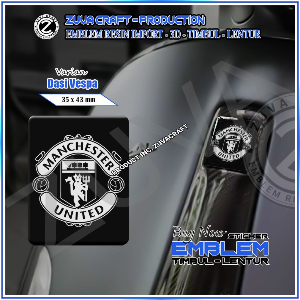 STIKER EMBLEM VESPA LOGO MU MANCESTER UNITED HITAM PUTIH EMBLEM TIMBUL STIKER VESPA DASI VESPA VESPA