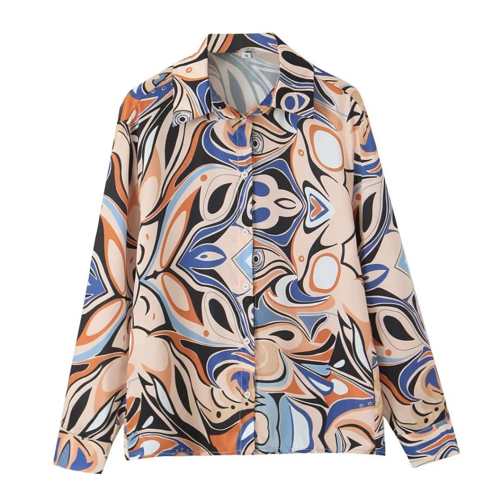 Kemeja Wanita Motif Lengan Panjang Korean Pattern Vintage Shirt