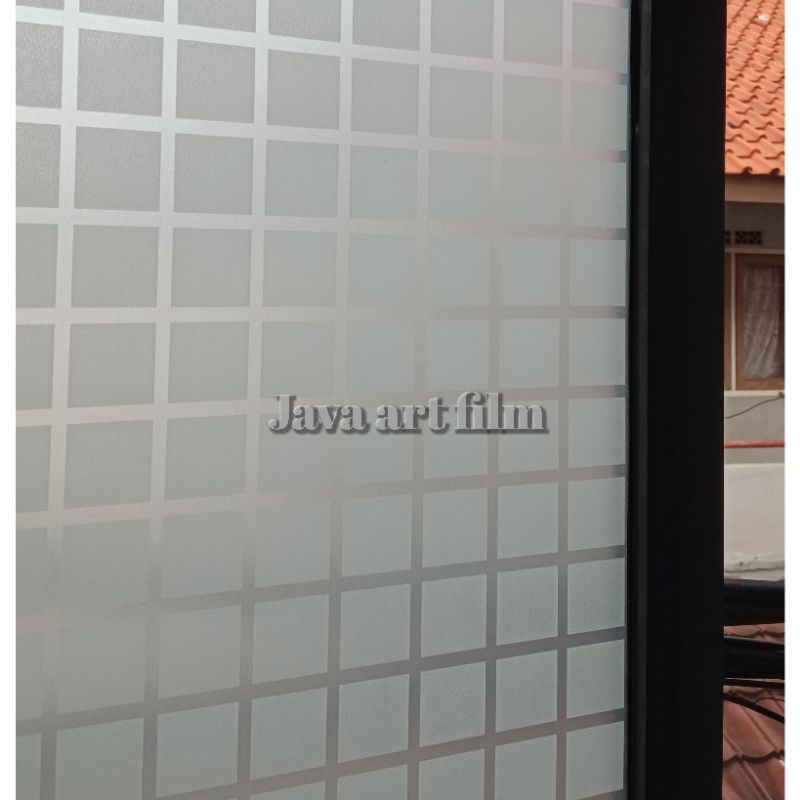Sticker kaca jendela motif kotak natt dof/stiker kaca motif kotak putih susu