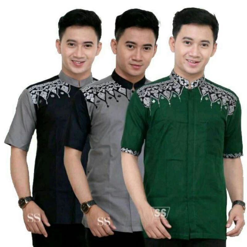 Baju koko batik pria dewasa lengan pendek/kemeja hem koko batik kombinasi terbaru