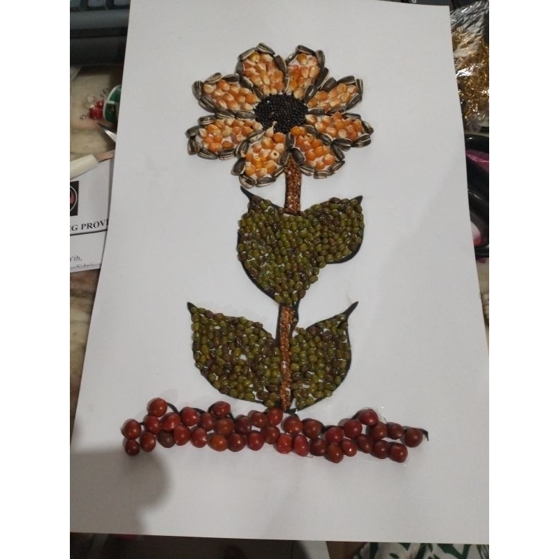 Lukisan kolase biji gambar bunga matahari